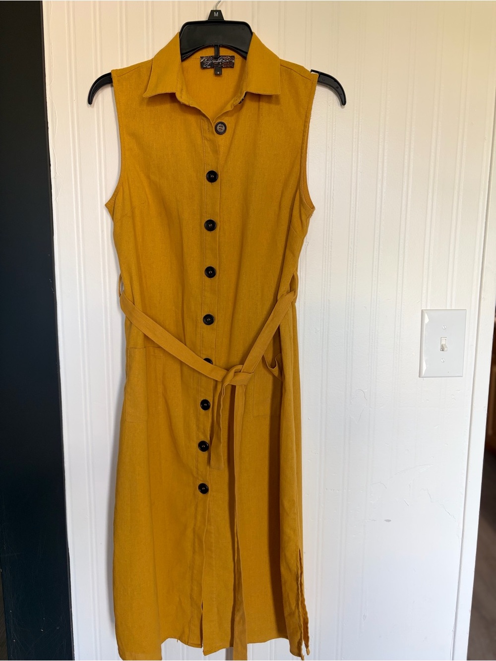 J. Jill Sleeveless Mustard Button-Front Midi Dress with Tie - Picture 1 of 11